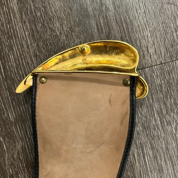 Vintage Donna Karan New York Black Leather Waist Belt Med Gold Sculptural Buckle - Picture 13 of 15